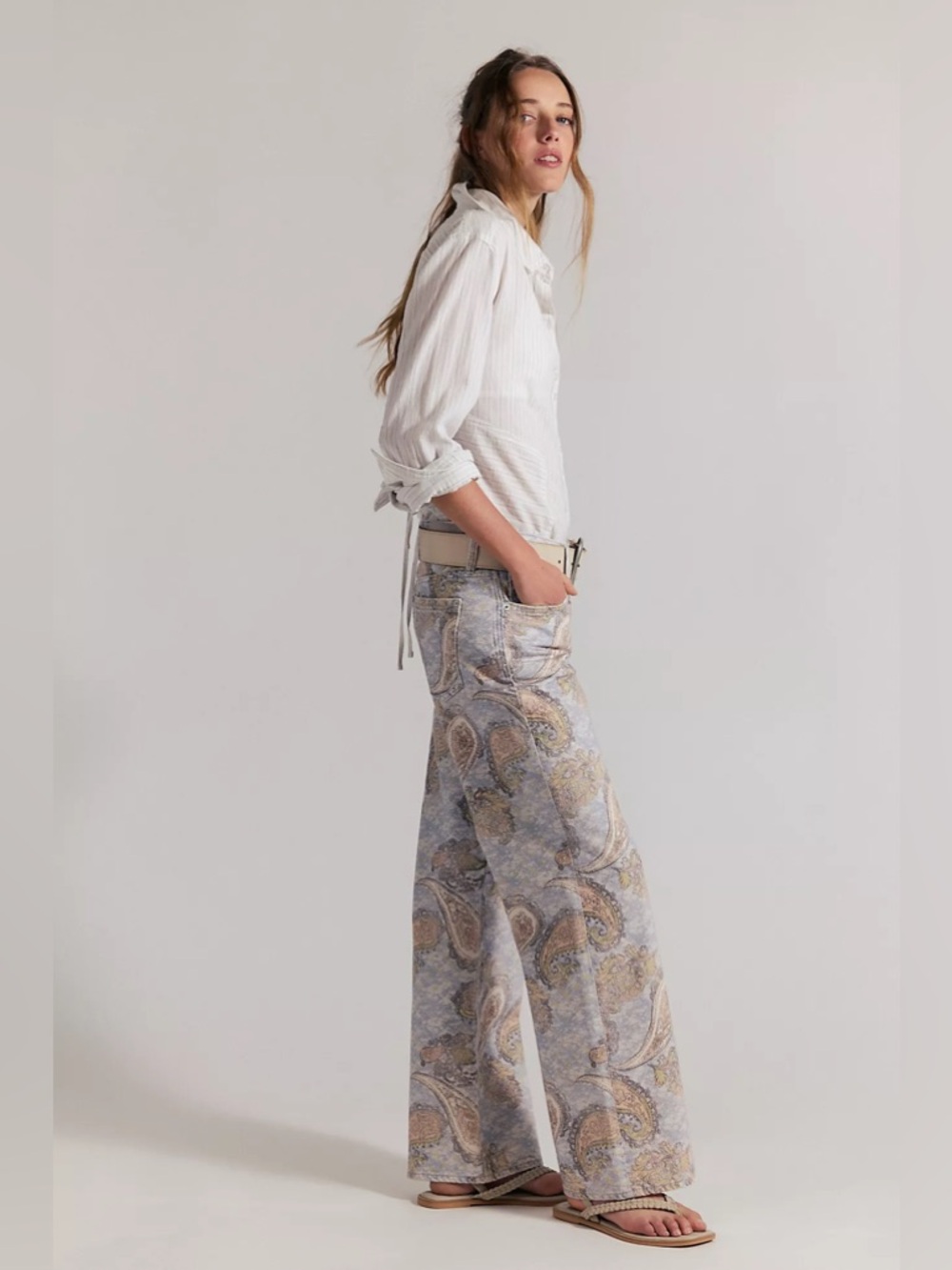 NWT Free People Tennessee Low-Rise Illusions Jeans Limestone Paisley